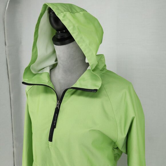 Actra Top Womens Medium Green Pullover Anorak Nylon Hoodie Pocket Quarter Zip - Picture 15 of 16